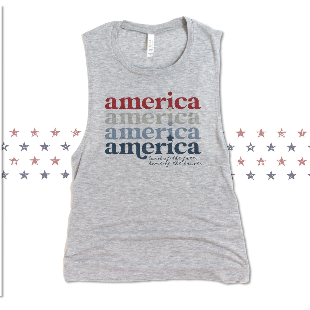 america retro font tank home of the brave land of the free patriotic cute summer tank top