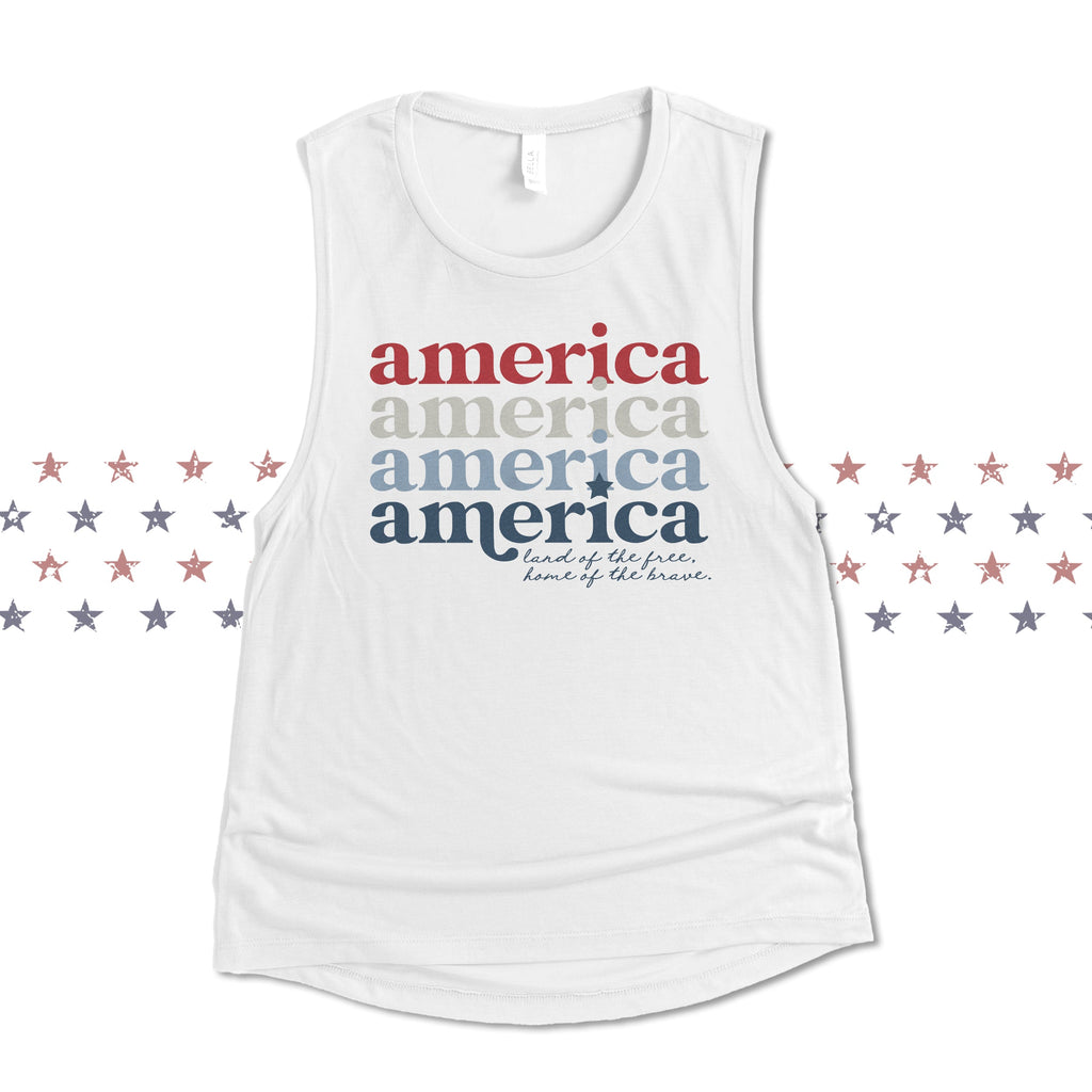 america retro font tank home of the brave land of the free patriotic cute summer tank top