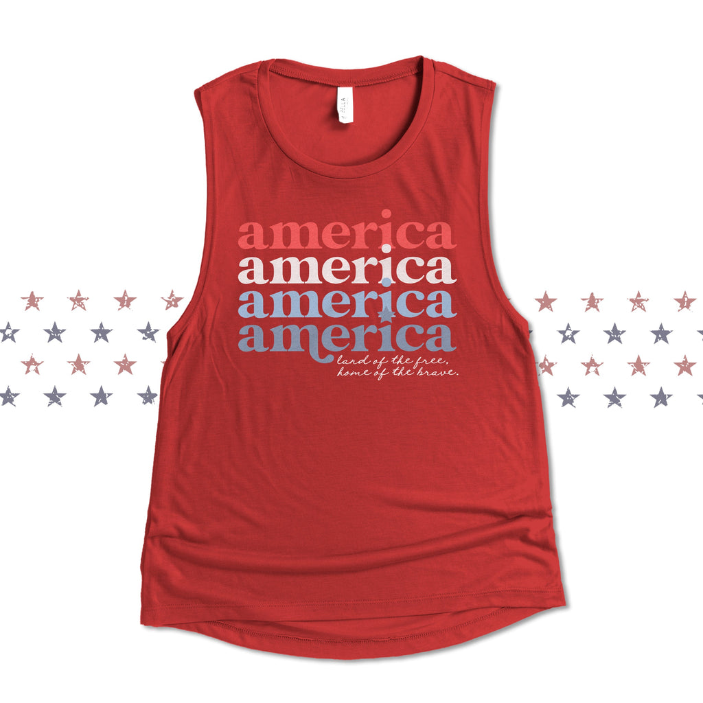 america retro font tank home of the brave land of the free patriotic cute summer tank top