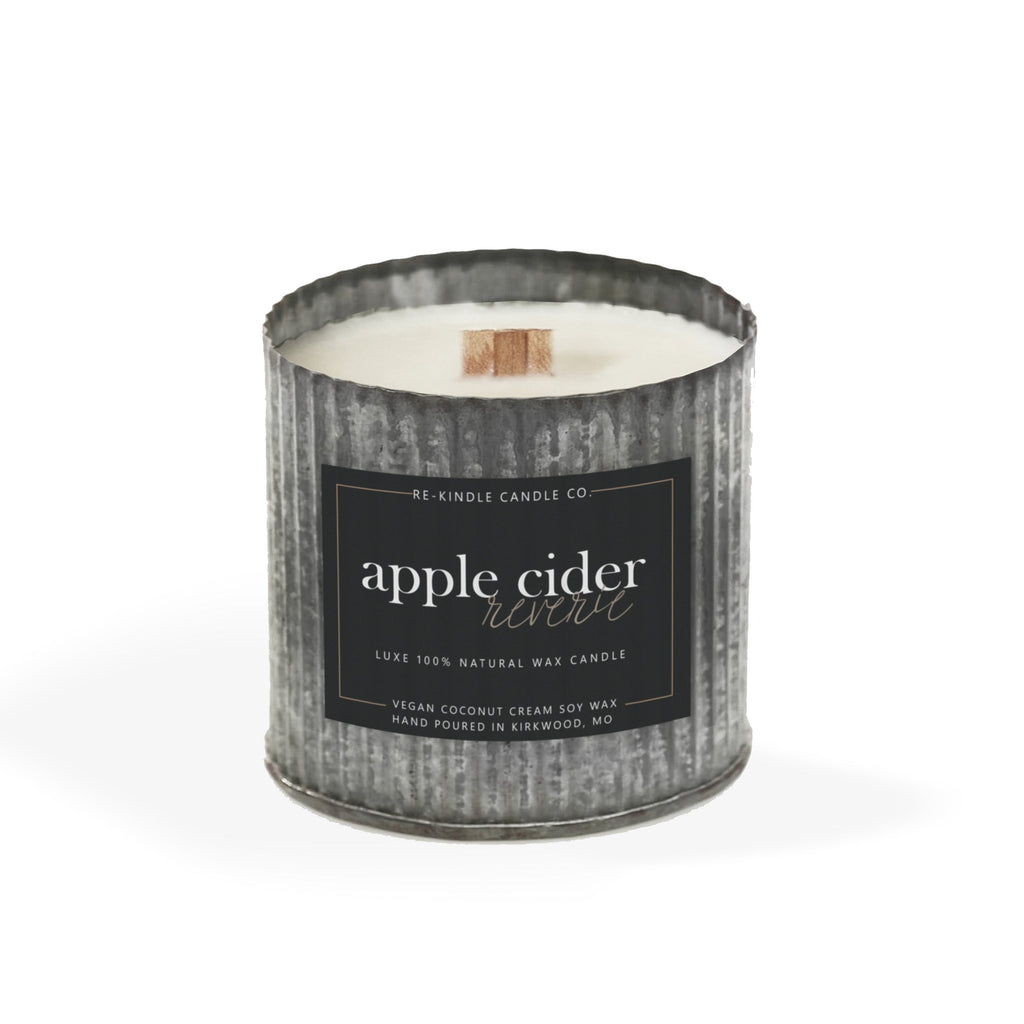 Apple Cider Reverie Candle in Rustic Tin - Apple, Cinnamon, Vanilla - Autumn Scent - Handcrafted luxury vegan hand-poured fall candles apple