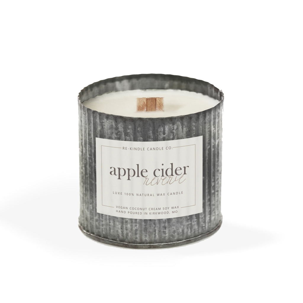 Apple Cider Reverie Candle in Rustic Tin - Apple, Cinnamon, Vanilla - Autumn Scent - Handcrafted luxury vegan hand-poured fall candles apple