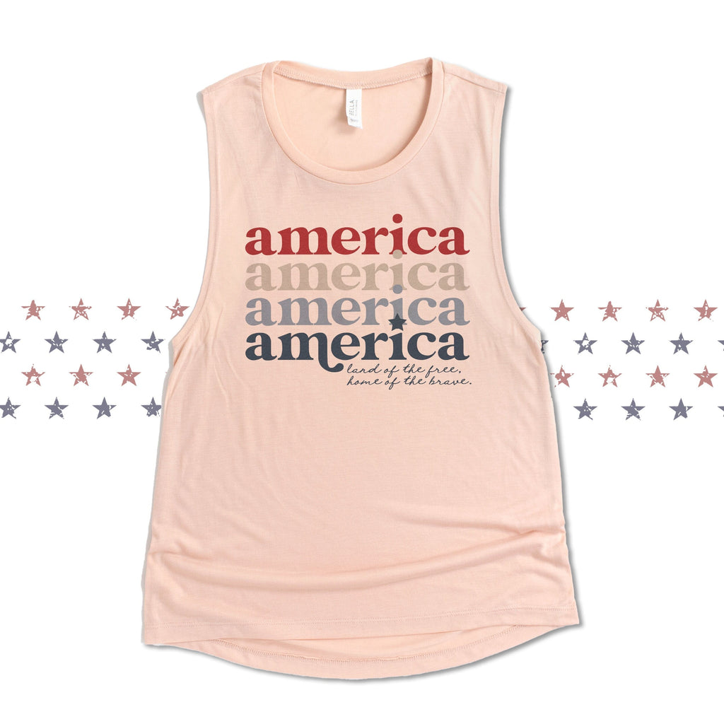 america retro font tank home of the brace land of the free patriotic cute summer tank top fourth of july tank top red white and blue america