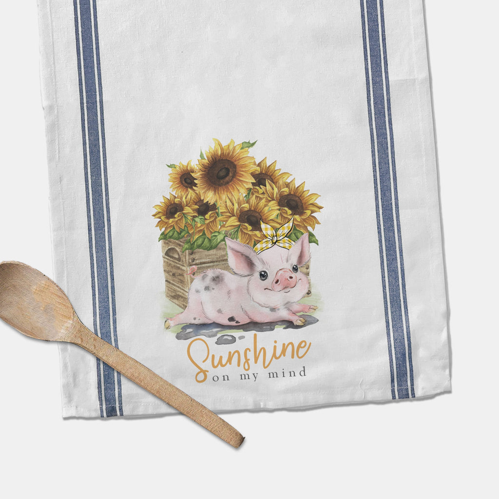 sunflowers dish tea towel with adorable pig sunshine summer tea towel for farmhouse decoration funny cute tea towels housewarming gift towel