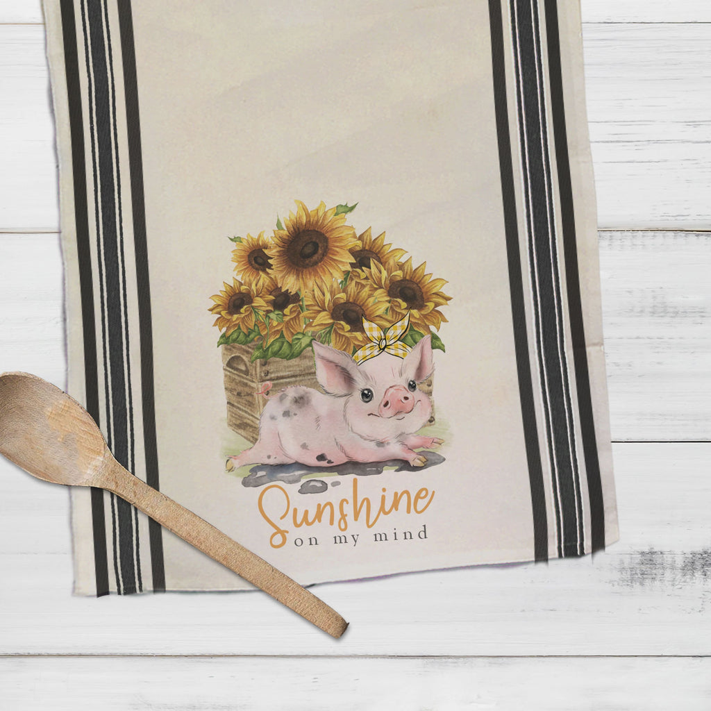 sunflowers dish tea towel with adorable pig sunshine summer tea towel for farmhouse decoration funny cute tea towels housewarming gift towel