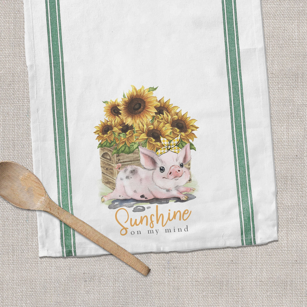 sunflowers dish tea towel with adorable pig sunshine summer tea towel for farmhouse decoration funny cute tea towels housewarming gift towel