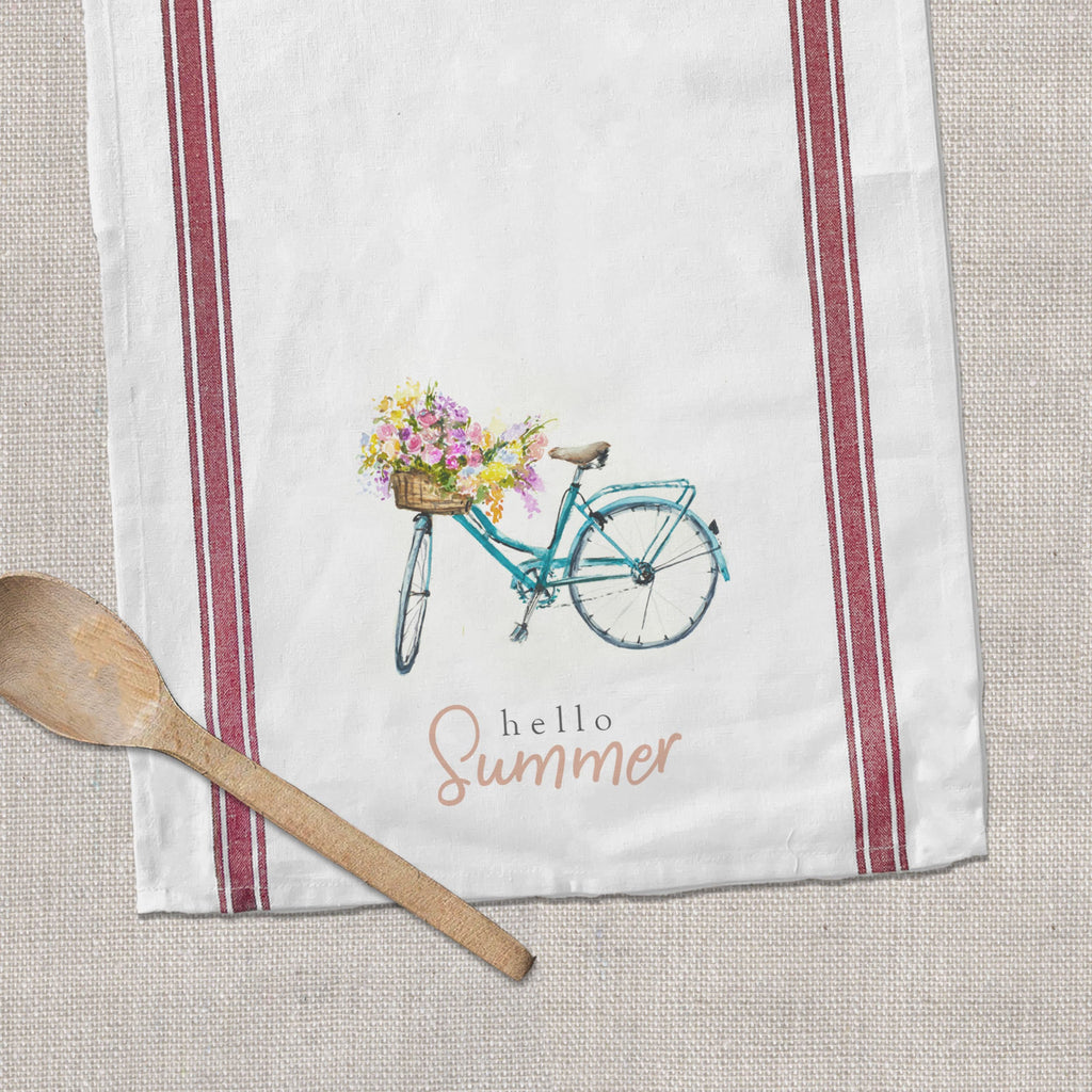 bicycle summer dish tea towel with adorable rustic bicycle with flowers summer tea towel for farmhouse decoration tea towels housewarming