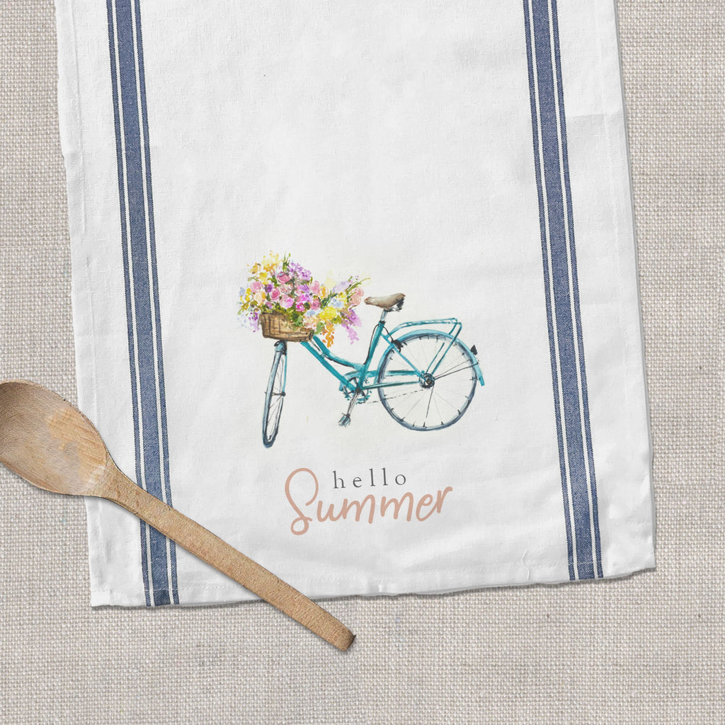 bicycle summer dish tea towel with adorable rustic bicycle with flowers summer tea towel for farmhouse decoration tea towels housewarming