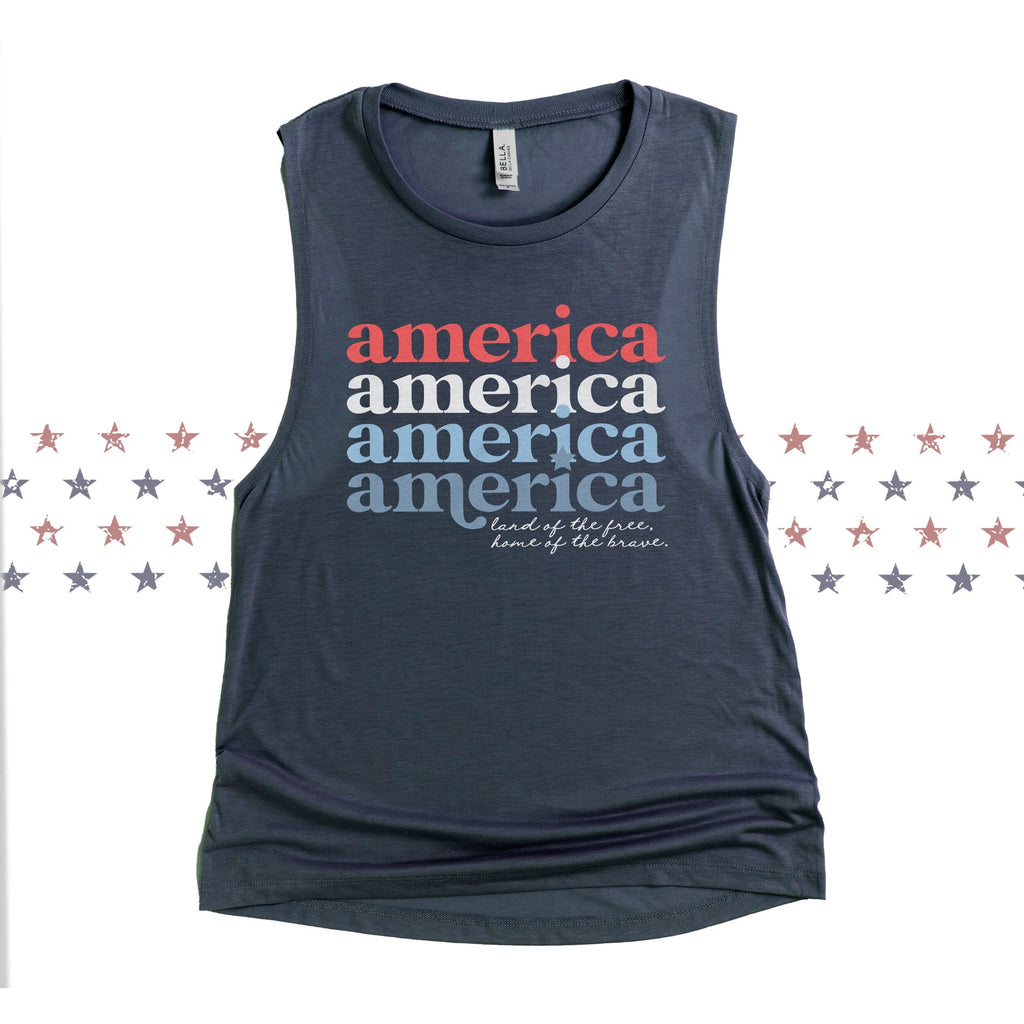 america retro font tank home of the brace land of the free patriotic cute summer tank top fourth of july tank top red white and blue america