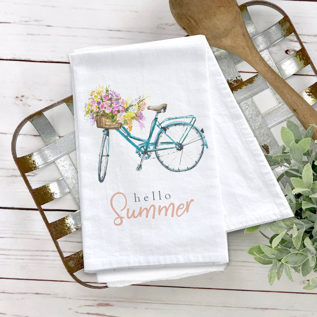 bicycle summer dish tea towel with adorable rustic bicycle with flowers summer tea towel for farmhouse decoration tea towels housewarming