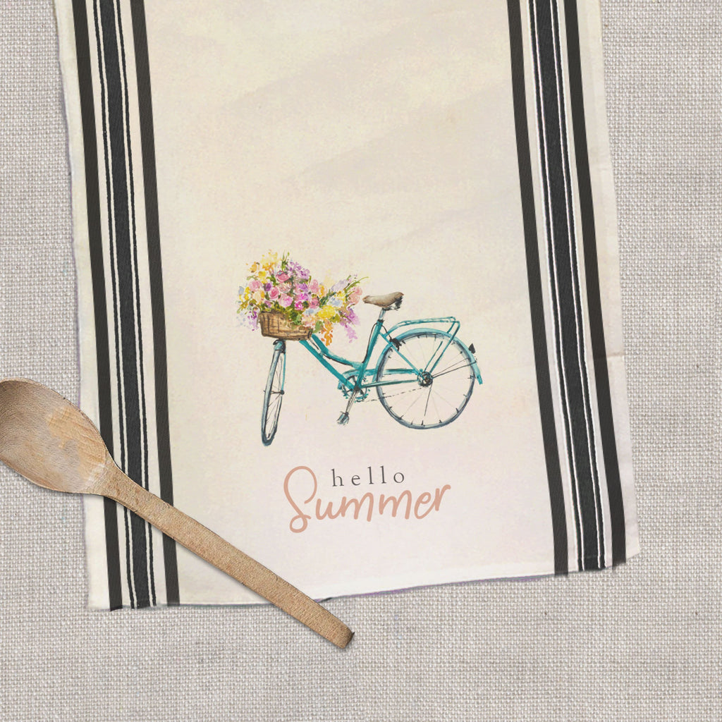 bicycle summer dish tea towel with adorable rustic bicycle with flowers summer tea towel for farmhouse decoration tea towels housewarming