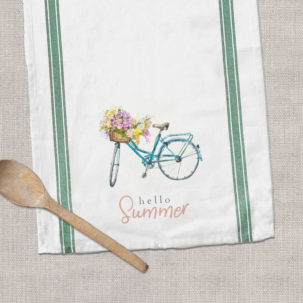 bicycle summer dish tea towel with adorable rustic bicycle with flowers summer tea towel for farmhouse decoration tea towels housewarming