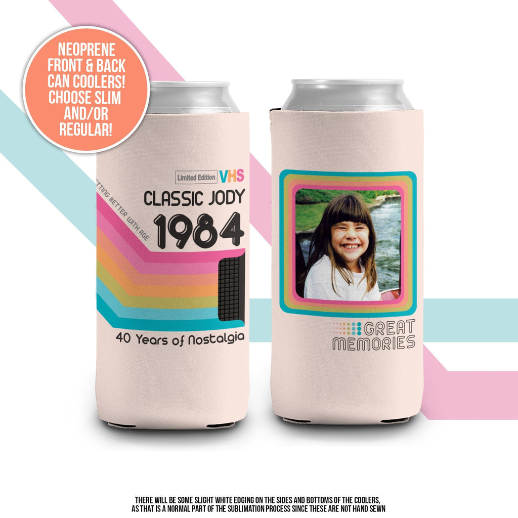 30th Birthday coolers retro 90s colors photo slim regular can coolies personalized classic nostalgia can cooler birthday favors MCC-172-B