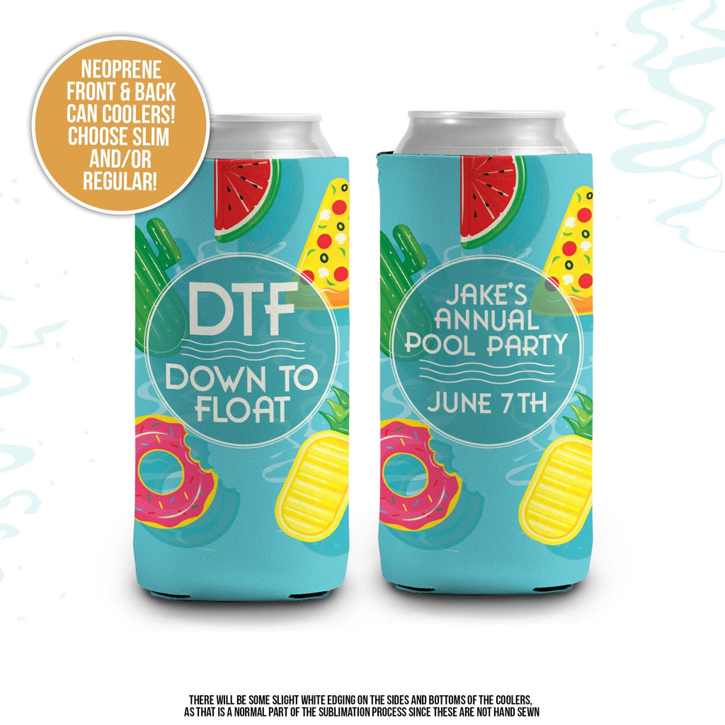 Pool Float can coolies | down to float pool party can coolers | personalized swim party slim or regular size can coolies MCC-230