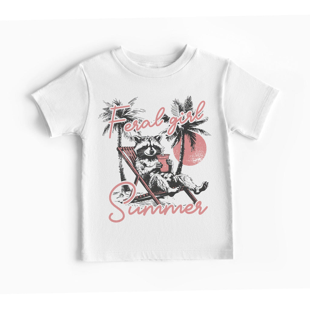 feral girl summer funny youth toddler t-shirts adorable girls funny summer shirts feral girl summer cute raccoon t-shirt for girls