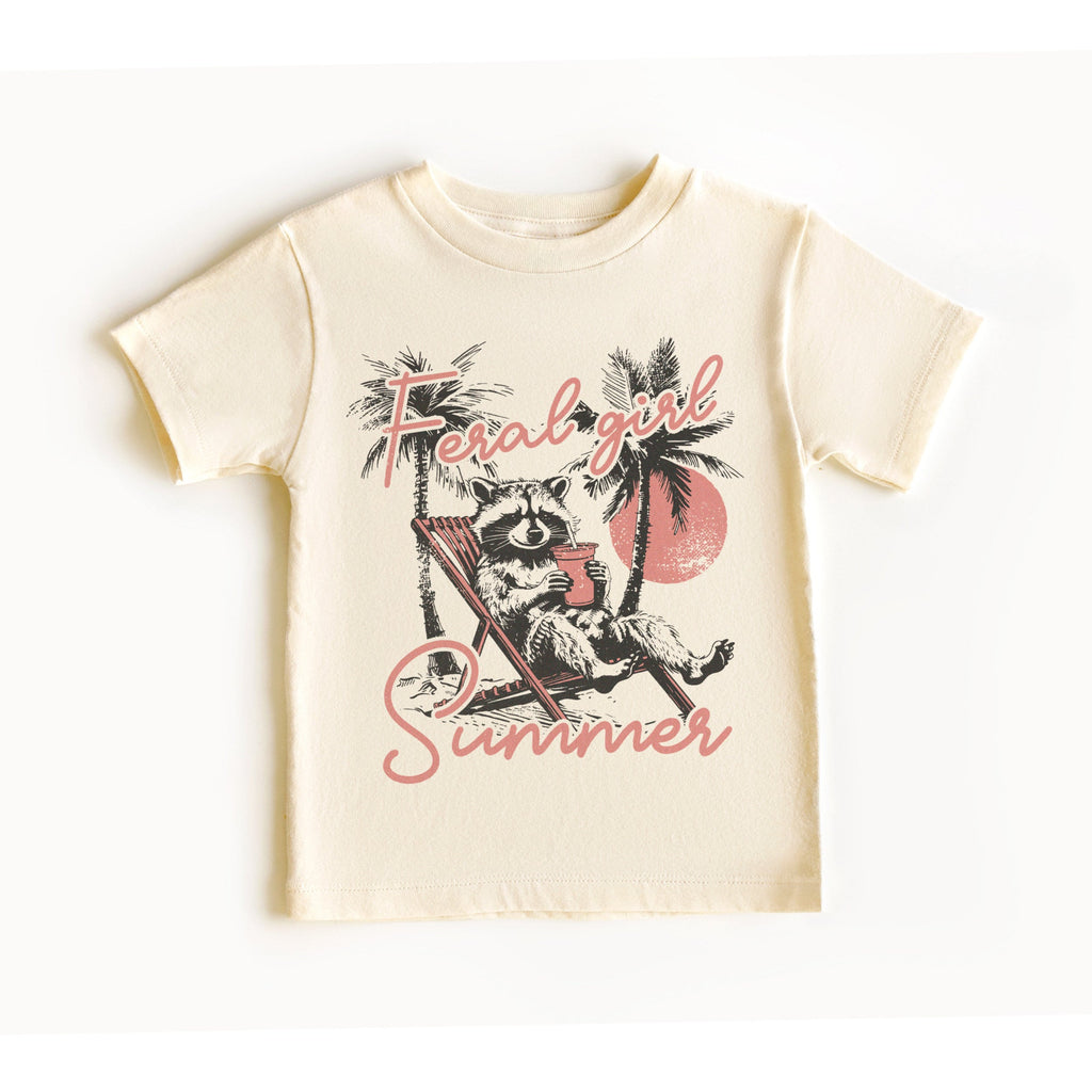 feral girl summer funny youth toddler t-shirts adorable girls funny summer shirts feral girl summer cute raccoon t-shirt for girls