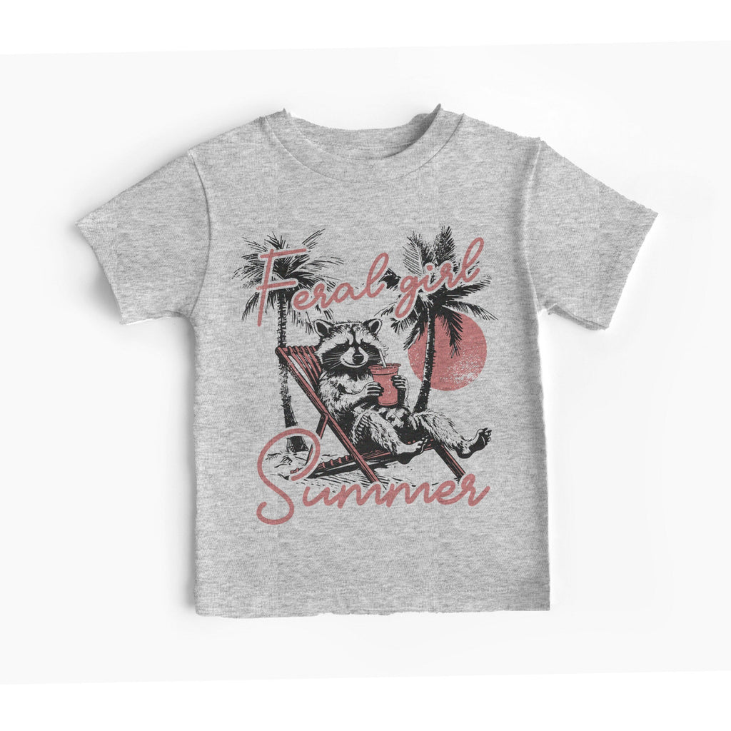 feral girl summer funny youth toddler t-shirts adorable girls funny summer shirts feral girl summer cute raccoon t-shirt for girls