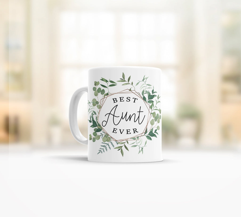 Best aunt ever coffee tea mug | green leafy wreath coffee mug | birthday or mother's day tea coffee mug drinkware gift