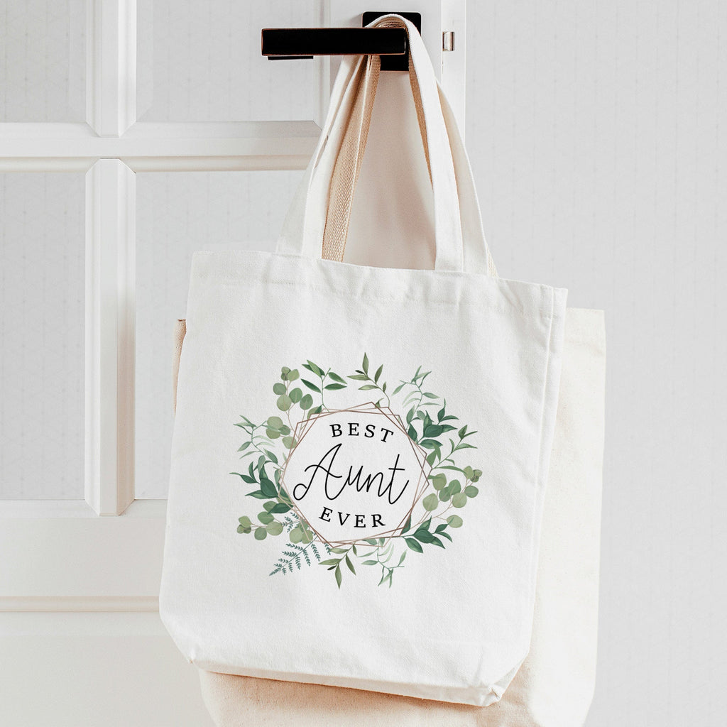 Aunt tote bag | Best Aunt Ever linen textured tote | greenery wreath perfect for mothers day or birthday gift