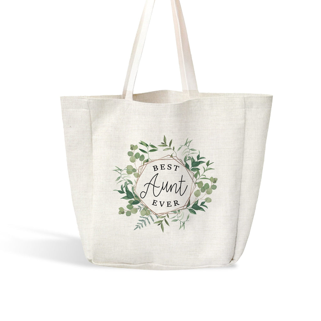 Aunt tote bag | Best Aunt Ever linen textured tote | greenery wreath perfect for mothers day or birthday gift